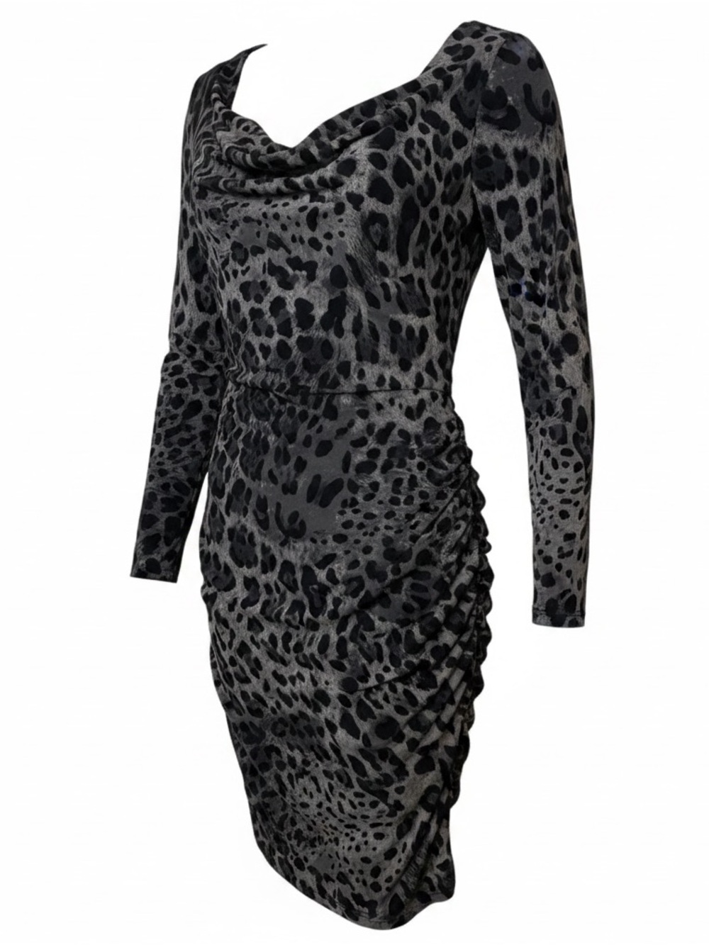 BOSTON PROPER black & gray animal print body-con dress size 6